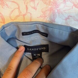Lands' End Blue Dress Shirt with Subtle Checkered Pattern